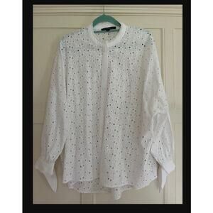 French Connection Eyelet White cotton Broderie oversized shirt blouse small